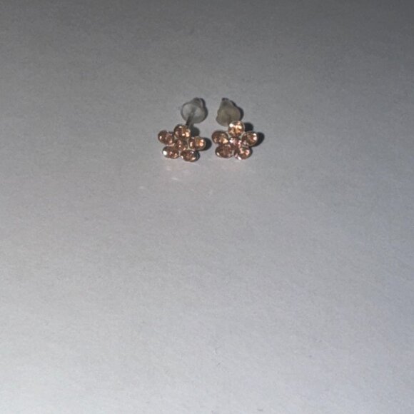 7mm Pink Flower Cz And Sterling Post Earrings - Picture 7 of 14